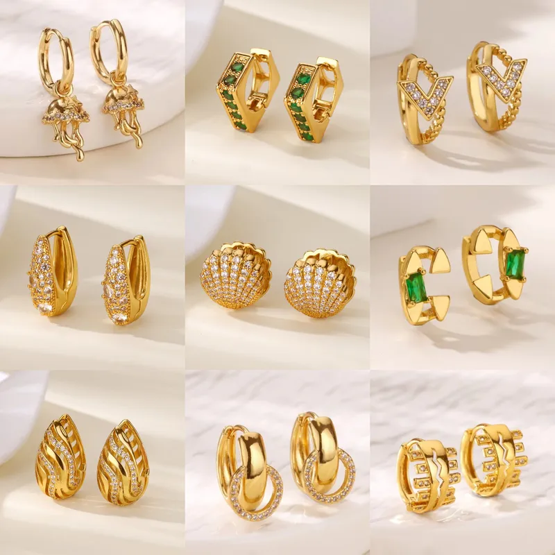Wholesale Copper Geometric PVD Coated Zircon White Gold Plated IG Style Elegant Vintage Style Hoop Earrings op Earrings