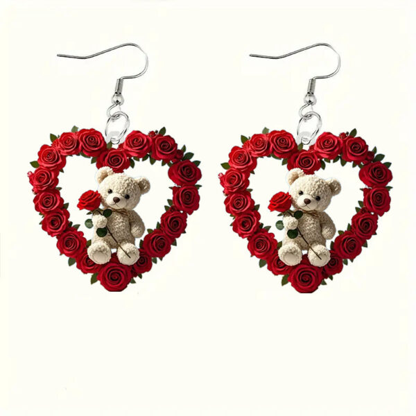 Wholesale Acrylic Rose Bear Heart Earrings Elegant Party Accessories Valentine's Day/Mother's Day Fashion Accessories