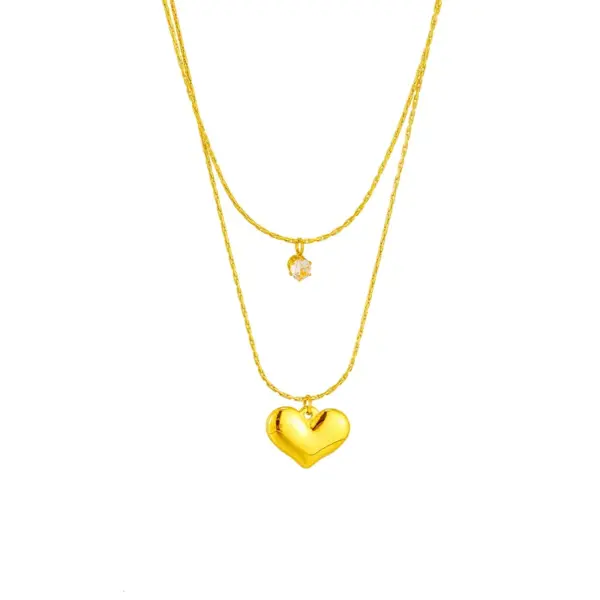 Wholesale Jewelry Basic Heart Shape 304 Stainless Steel Rhinestones 18K Gold Plated Gold Plated Stainless Steel Necklaces