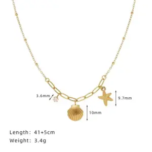 3 [Ah219] Starfish Shell Necklace / Gold