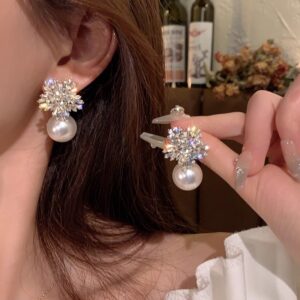 Wholesale Christmas exquisite full diamond snowflake pearl earrings