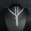 Wholesale Fashion Water Droplets Tassel Artificial Crystal Metal Inlay Rhinestones Earrings Necklace 1 Set