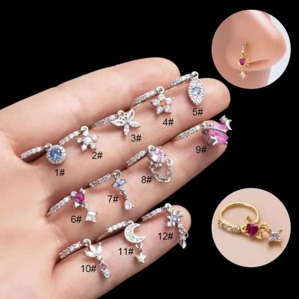 Ig Style Heart Shape Eye Butterfly Copper Plating Inlay Zircon Nose Ring Nose Pin