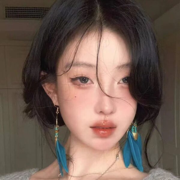 Wholesale Ethnic Style Ser Fairy High-end Yunnan Travel Photography Feather Earrings Without Pierced Bohemian Style Long Earrings and Ear Clips