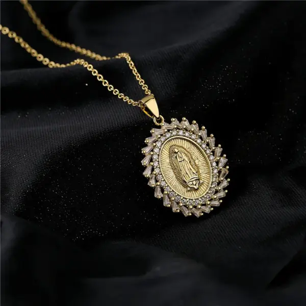 Wholesale European And American Religious Jewelry Copper Micro-inlaid Zircon Virgin Mary Pendant Necklace