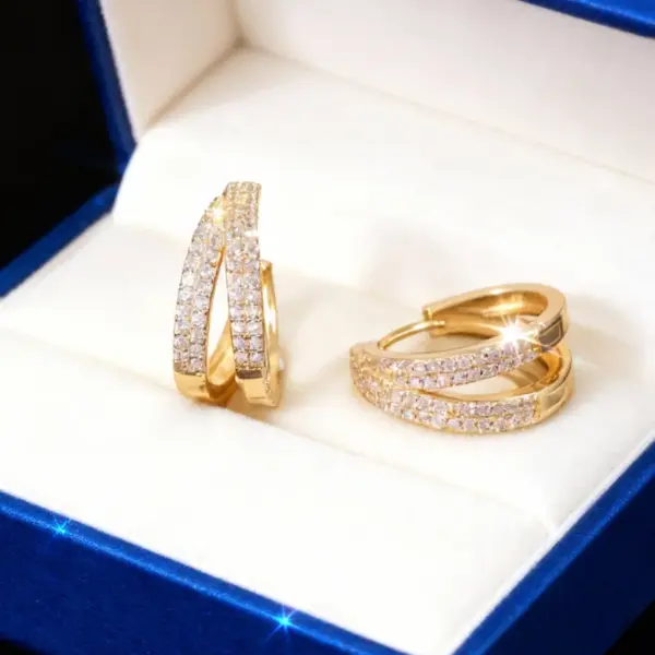 1 Pair Hip-Hop Luxurious Shiny Double Ring Inlay Copper Zircon 18K Gold Plated Earrings