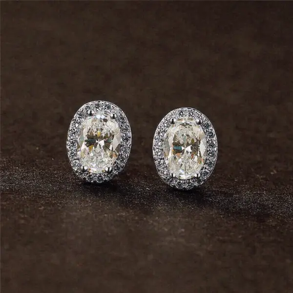 Wholesale Simple Pigeon Egg Diamond Zircon Oval Copper Earrings Female Ear Jewelry