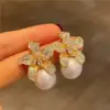 Wholesale 1 Pair Elegant Flower Plating Inlay Imitation Pearl Copper Zircon Earrings