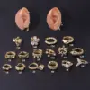 Gold Plated Fashion Piercing Earrings Geometric Copper Inlaid Zircon Irregular Ear Clip Single
