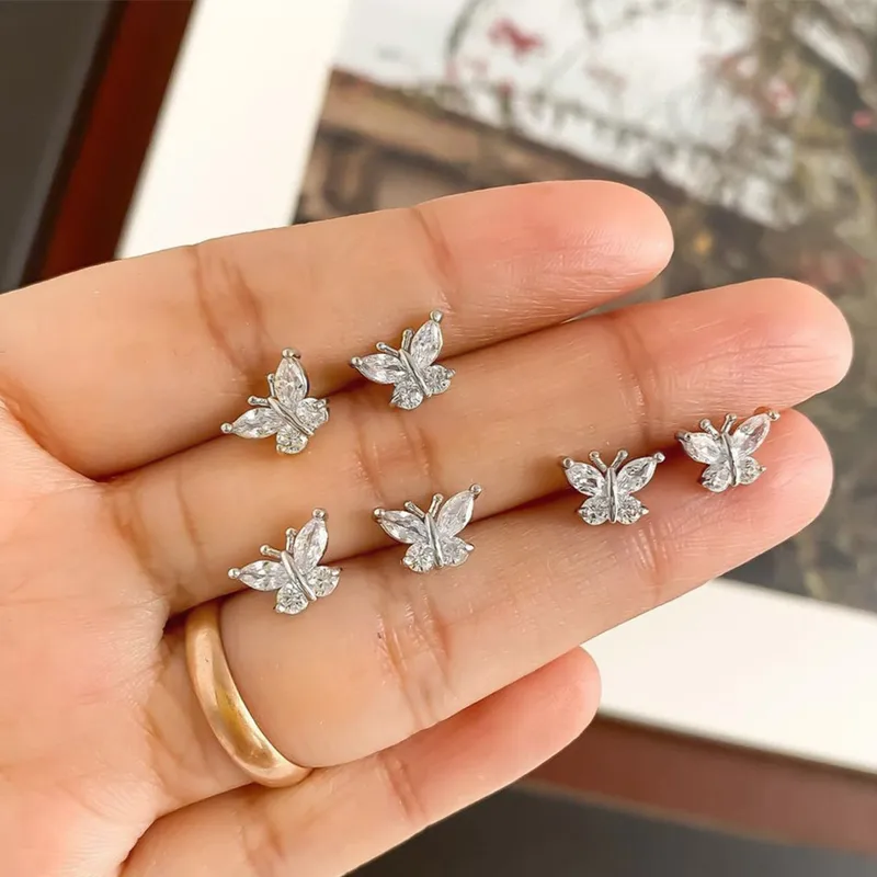 Wholesale Simple Style Butterfly Copper Ear Studs Plating Inlay Zircon Copper Earrings