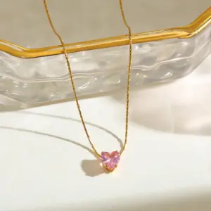 Necklace - Length 42+5cm, Pendant 6.38*5.88mm - / Pink