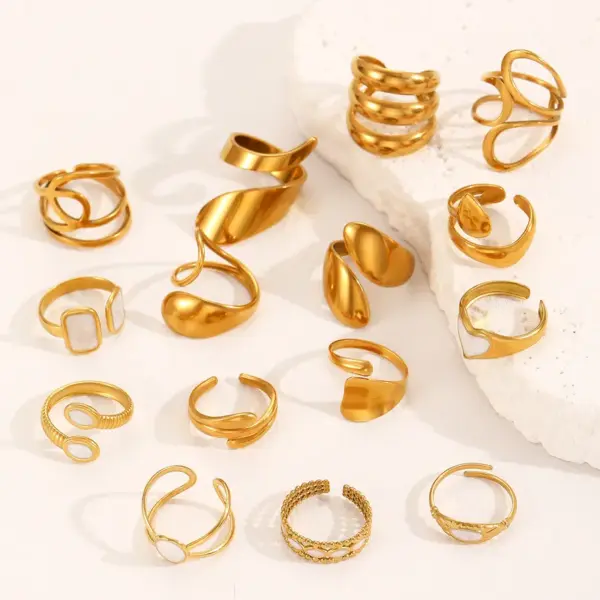 Wholesale Jewelry IG Style Round Oval Heart Shape 304 Stainless Steel 18K Gold Plated Enamel Plating Open Rings