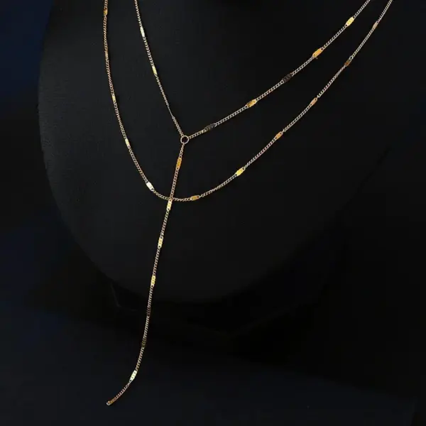 PVD Coated Real Gold Plated Rhombus Stainless Steel Simple Style Waterproof Non Tarnish Necklace