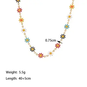 【XKN6191】Multicolored Daisy Necklace / Gold