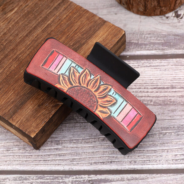 Wholesale Cross-border Western Wind Denim Wind Sunflower Leather Hairpin Women's Shark Clip Grab Clip Amazon AliExpress