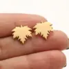 Wholesale PVD Coated 18K Gold Real Gold Plated Maple Leaf 304 Stainless Steel Simple Style Commute Waterproof Non Tarnish Ear Studs