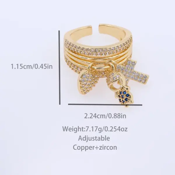 Wholesale Copper 18K Gold Plated Cute Modern Style Plating Inlay Human Heart Shape Zircon Wide Band Rings Charm Rings Open Rings