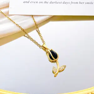 Xl2981 The Black Tulip Necklace / Gold