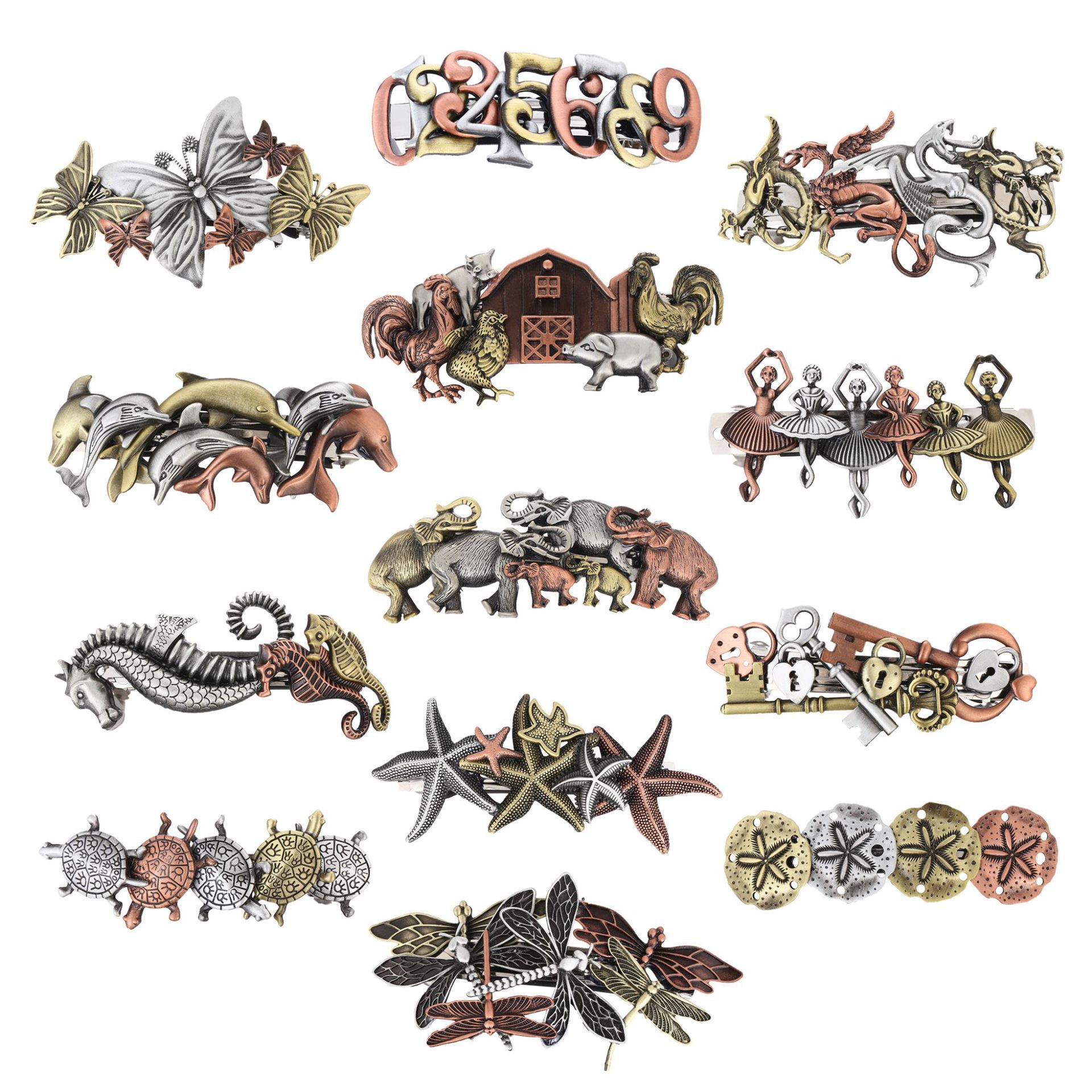 Wholesale European and American Retro Steampunk Style Hair Clips Cross-Border Combination Hair Clips Alloy Electroplated Brushed Alloy Hair Clips