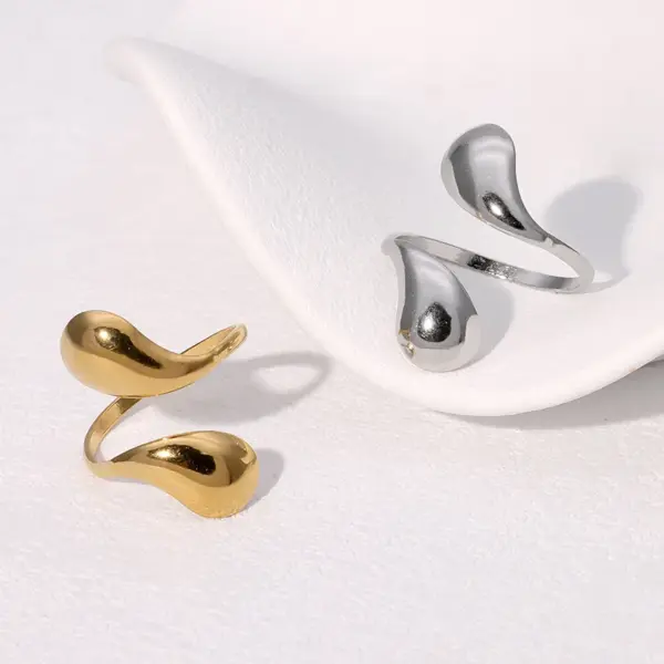 PVD Coated Real Gold Plated 18K Gold Water Droplets 304 Stainless Steel Modern Style Simple Style Waterproof Non Tarnish Open Rings