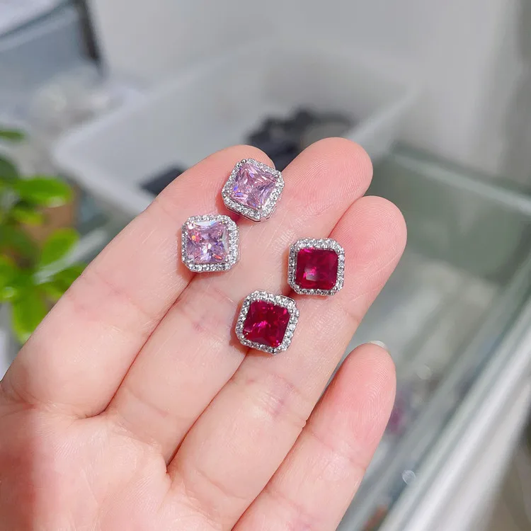 Wholesale 1 Pair Fashion Square Inlay Copper Zircon White Gold Plated Ear Studs