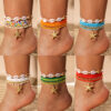 Wholesale Cross-Border Bohemian Resort Style Acrylic Shell Braided Anklets Seven Pieces of Beach Style Resin Starfish Anklets