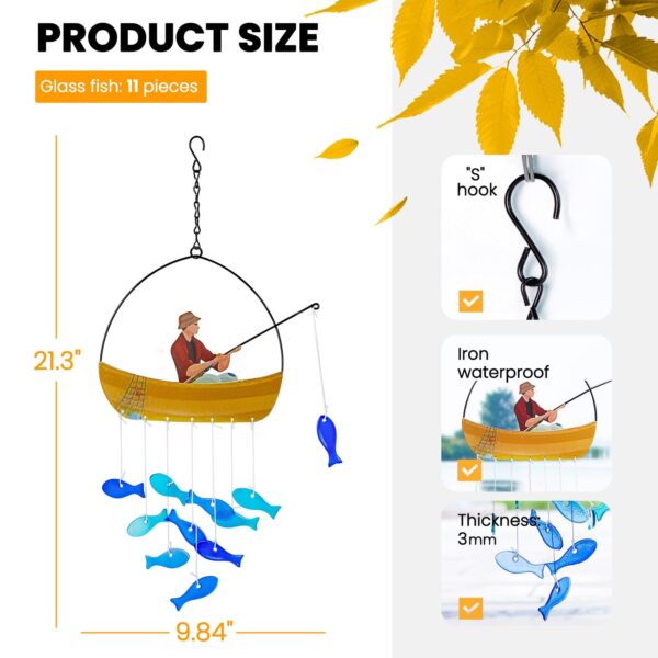 Wholesale Cross-border Amazon Fishing Wind Bell Stained Glass Pendant Outdoor Courtyard Garden Decorative Metal Craft in stock