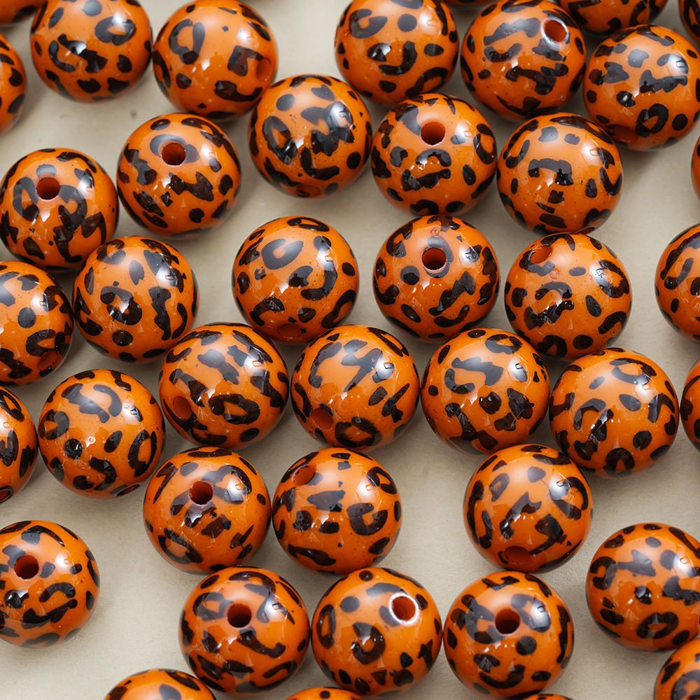 Wholesale Acrylic 16mm Printed Round Leopard Print Beads