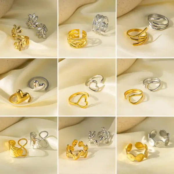 Wholesale Jewelry Vintage Style French Style Heart Shape Flower Bow Knot Titanium Steel 18K Gold Plated Plating Open Rings