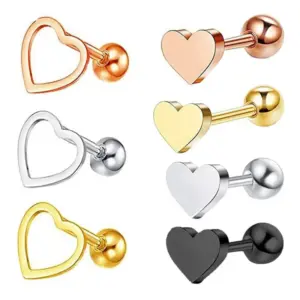 Wholesale Fashion Heart Shape Stainless Steel Plating Ear Studs 1 Piece