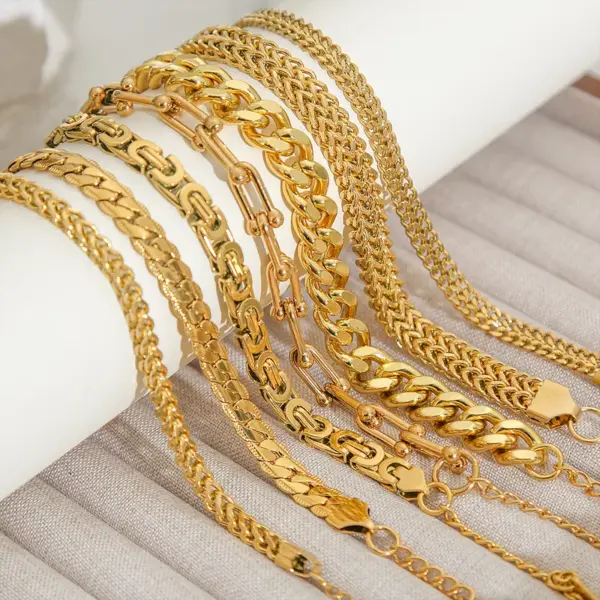 Wholesale Ion Plating (IP) Chains Print 304 Stainless Steel Basic Classic Style Waterproof Non Tarnish 304 Stainless Steel Chain Bracelet