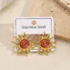Wholesale Sunshine Plating Color Retention Earrings Hot Selling Polished And Drip Oil Electroplated Stainless Steel