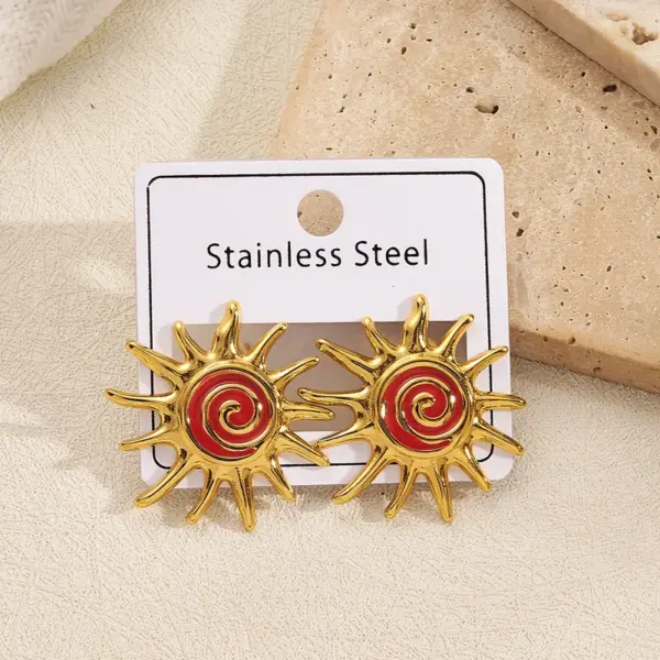 Wholesale Sunshine Plating Color Retention Earrings Hot Selling Polished And Drip Oil Electroplated Stainless Steel