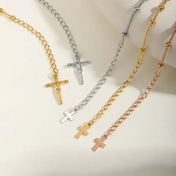 304 Stainless Steel Virgin Mary PVD Coated Real Gold Plated 18K Gold Religion Waterproof Non Tarnish Plating Separated By Bead Necklace Lobster Trier Clasp Closure Bracelets