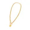 Wholesale Fashion Commuter All-Match Rectangular Hollow Initial Letter Pendant OT Buckle 201 Stainless Steel Bracelet Women's Necklace Plated 18K Real Gold