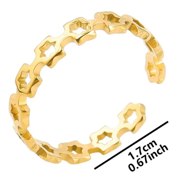 PVD Coated Real Gold Plated 18K Gold Star 304 Stainless Steel Streetwear Waterproof Non Tarnish Open Ring