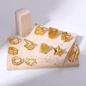 Wholesale 304 Stainless Steel Pentagram Geometric Spiral Stripe PVD Coated 18K Gold 18K Real Gold Plated Real Gold Plated Vintage Style Modern Style Simple Style Waterproof Non Tarnish Rings