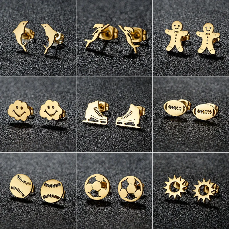 Wholesale PVD Coated 18K Gold Real Gold Plated Clouds Dolphin Skates 304 Stainless Steel French Style Modern Style Sweet Waterproof Non Tarnish Ear St
