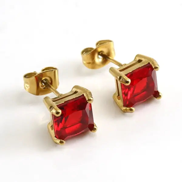 Wholesale 1 Pair Retro Square Inlaid Zircon 304 Stainless Steel Zircon 18K Gold Plated Stainless Steel Earrings