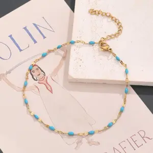 Blue Lip Chain Anklet (Gold) / Length:230+50mm / 1 Strand/Package