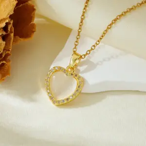 Gold White Stone Heart Necklace T021