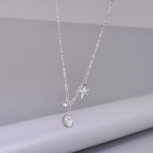 304 Stainless Steel Starfish Shell PVD Coated Zircon 18K Real Gold Plated Marine Style Simple Style Waterproof Non Tarnish Inlay Cable Chain Gold Multi Charms Necklace