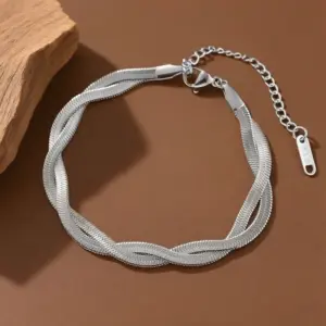 S028-Double Strand Blade Chain-Bracelet-Steel Color