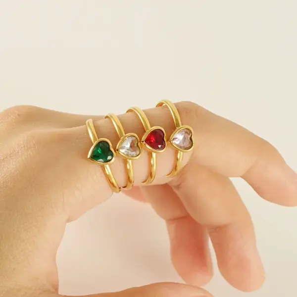 Ion Plating (IP) 18K Gold Plated Square Heart Shape Flower 304 Stainless Steel Casual Cute Waterproof Non Tarnish Open Ring