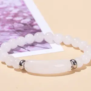 Natural White Jade Bridge Bracelet / 8mm Long Tube 10 * 39mm
