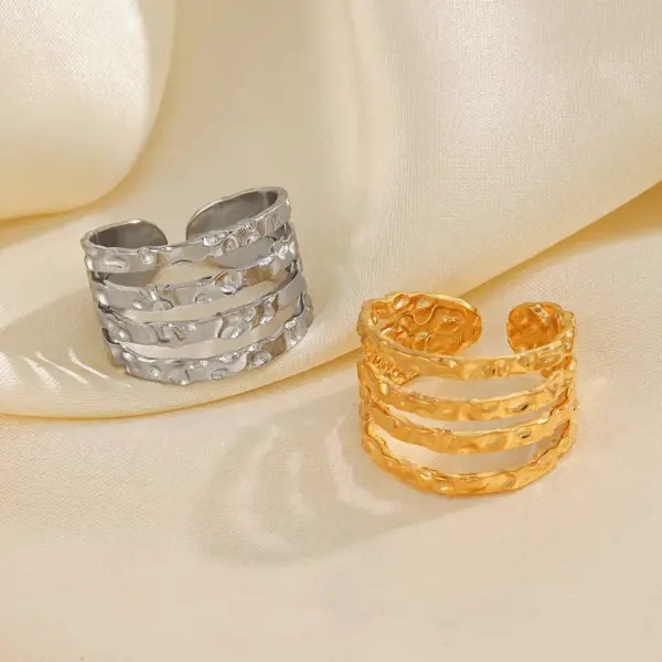 PVD Coated 18K Gold Plated Lines 304 Stainless Steel Simple Style Waterproof Non Tarnish Open Rings