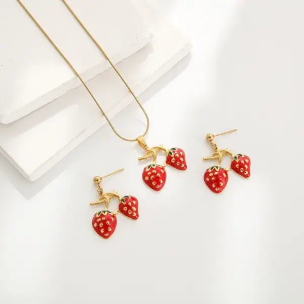 Wholesale Jewelry Sweet Cherry Strawberry 304 Stainless Steel Enamel Plating Earrings Necklace Snake Chain