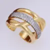 Copper 18K Gold Plated Inlay Lines Zircon Open Rings