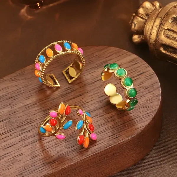 Wholesale Jewelry Classic Style Commute Color Block 304 Stainless Steel Open Rings