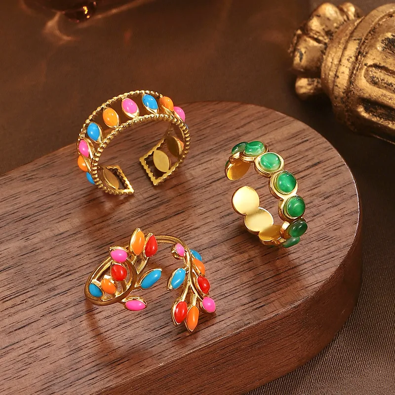Wholesale Jewelry Classic Style Commute Color Block 304 Stainless Steel Open Rings